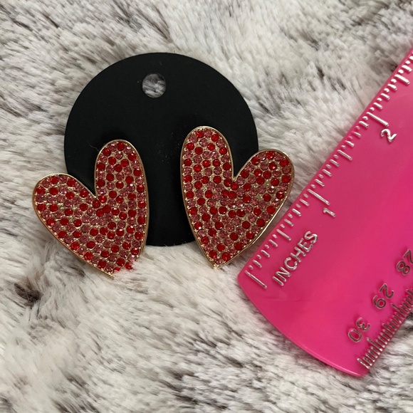 Beautiful Large Pink & Red Crystal Heart 💕 ❤️ Earrings - Picture 3 of 7
